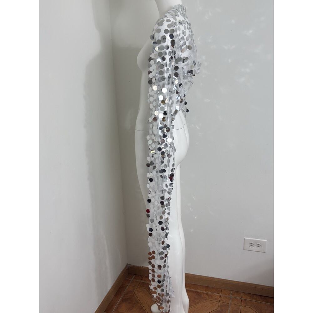 Sparkly Silver Sequin Rectangle Wrap Scarf Coachella Burning Man Festival Outfit - Picture 6 of 8